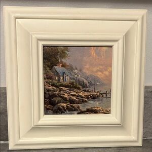 Thomas Kinkade see of Transquility cans print wood white frame